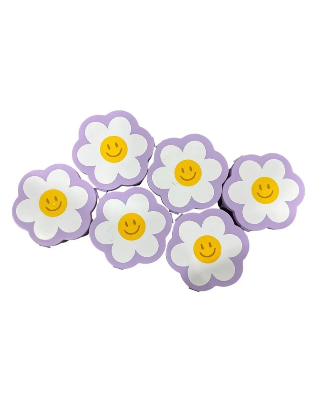 Set Of 6 Purple Flower Smiley Face Bento Boxes With Compartments